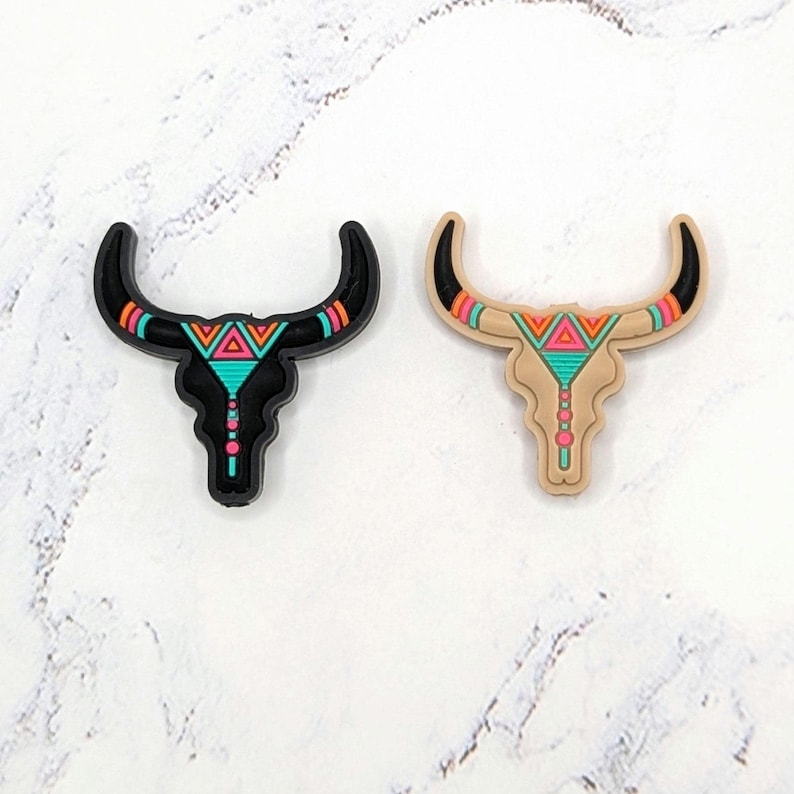 Western Longhorn Cow Focal Silicone Beads: Black or Beige