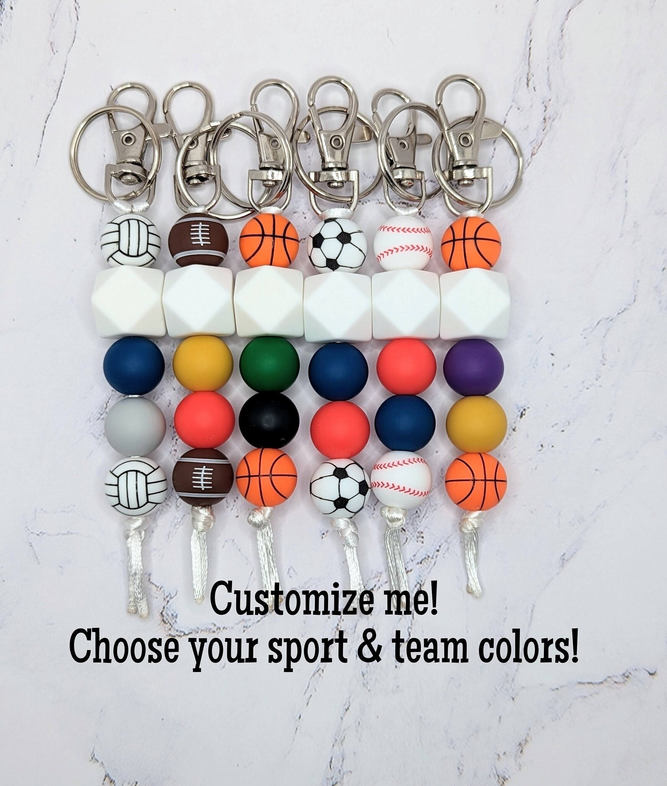 Sports Silicone Beads 15mm Baseball Softball Football Round Silicone Beads Soccer Basketball Volleyball Silicone Accessory Kit for Keychain Making