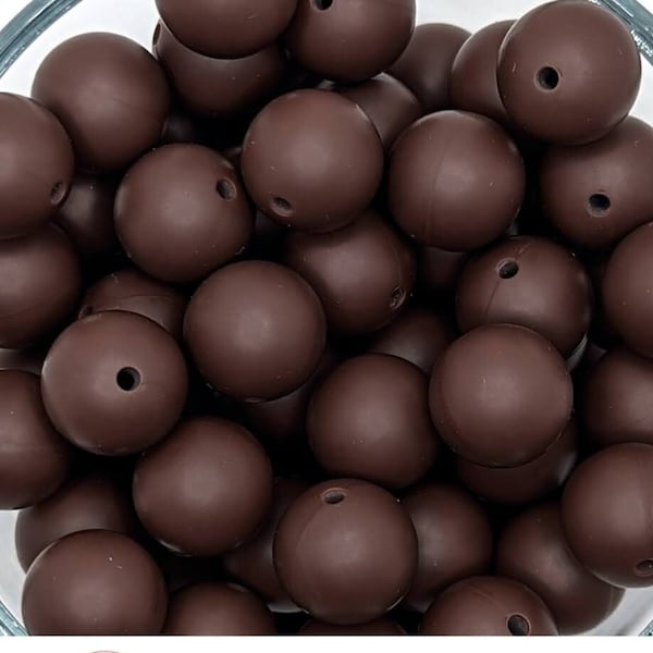 15mm Chocolate Brown round silicone beads, classic dark brown, 15 mm round wholesale loose beads, ready to ship