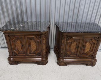Pair Thomasville Villa Soleil Collection Marble Top Night Chests
