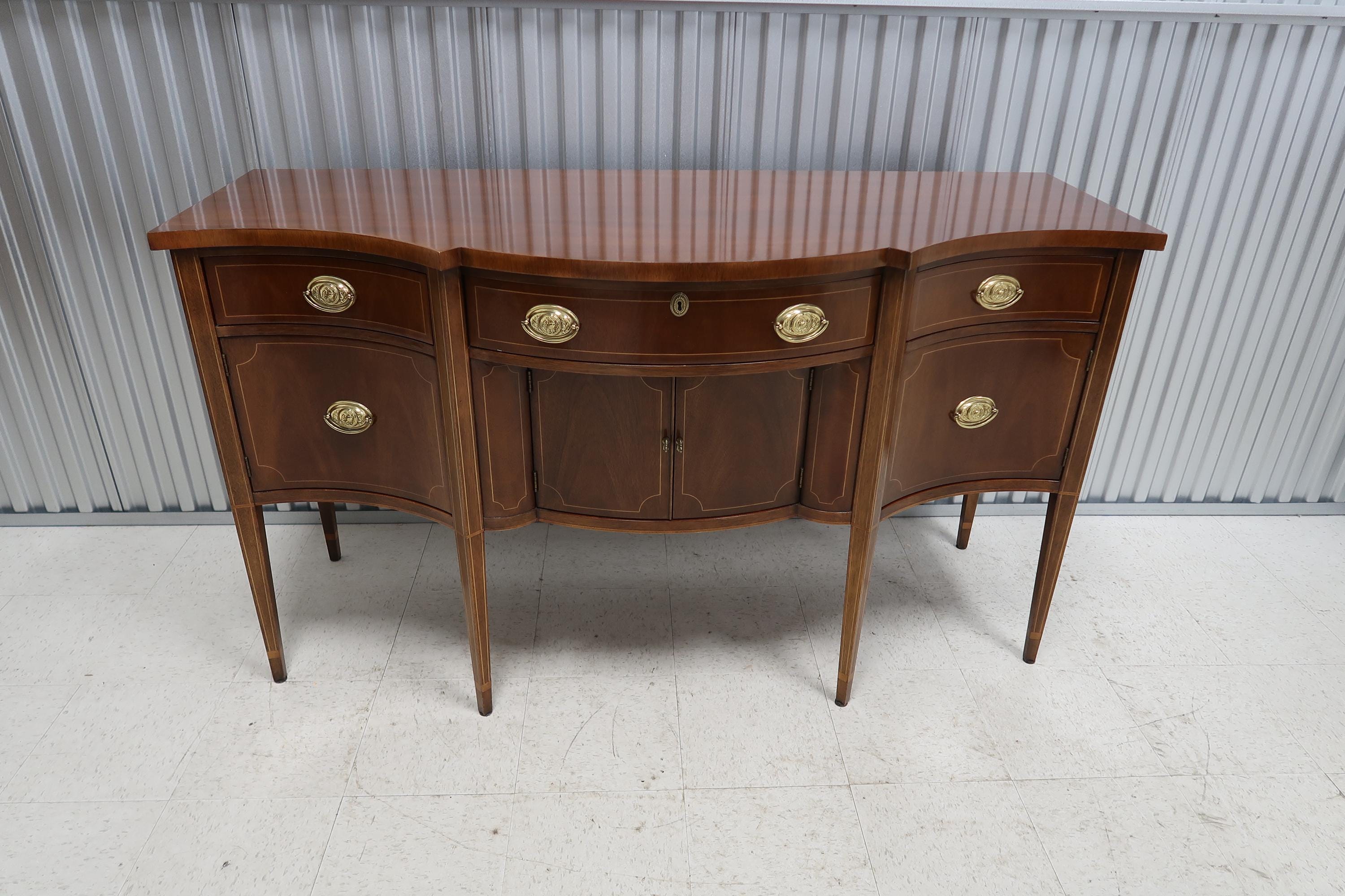 Baker Furniture Hepplewhite Serpentine Inlaid Mahogany Sideboard