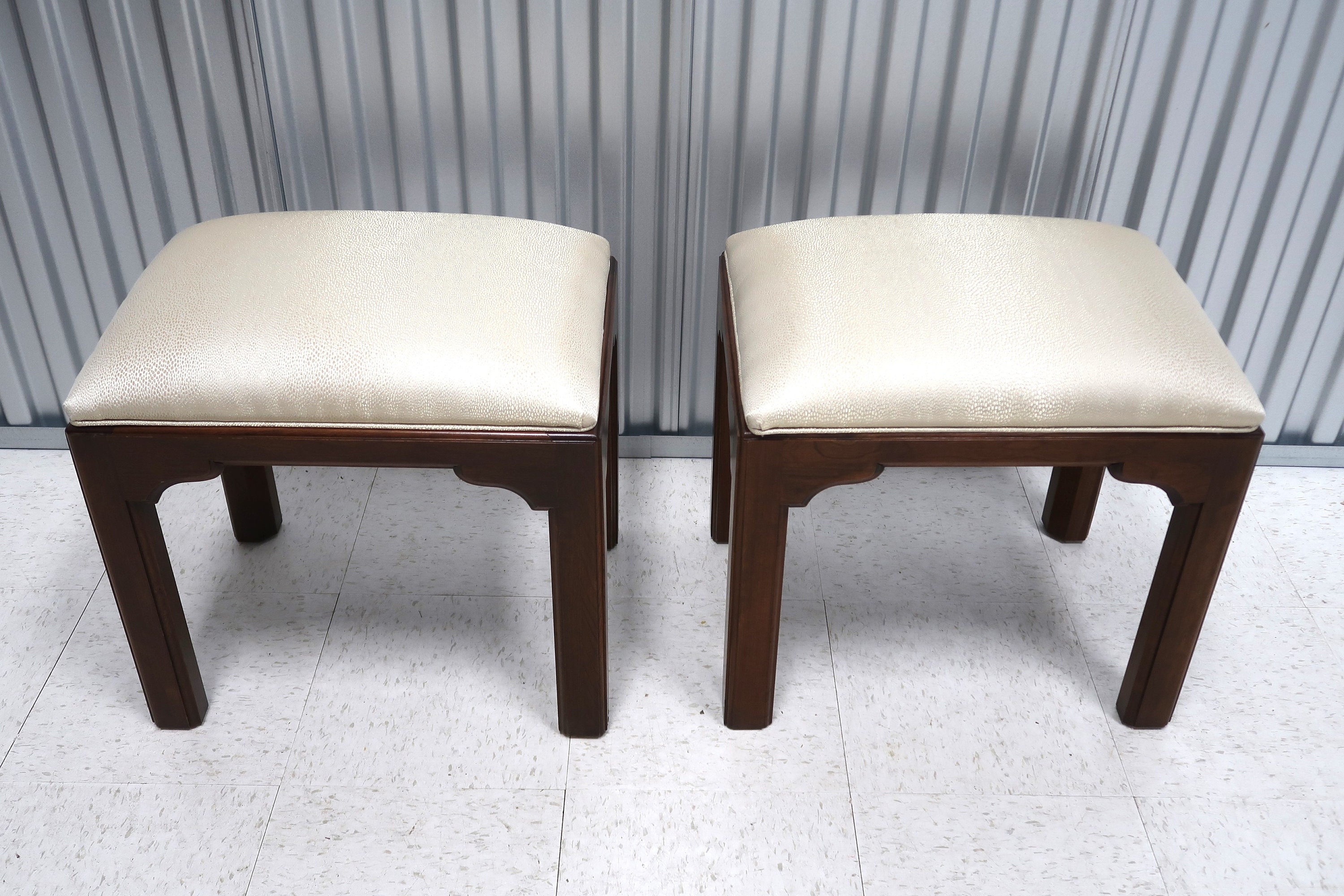 Pair Ethan Allen Cherry Chippendale Ottoman Benches Vintage Find