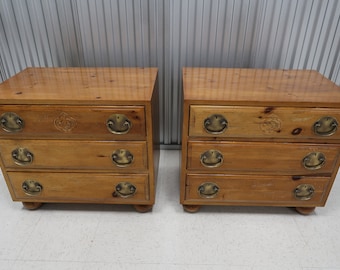 Pair Henredon Asian Inspired Knotty Pine 3 Drawer Night Chests Vintage Find