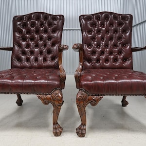 Maitland Smith Tufted Eagle & Lion Head Large Executive Office Chairs Vintage Find