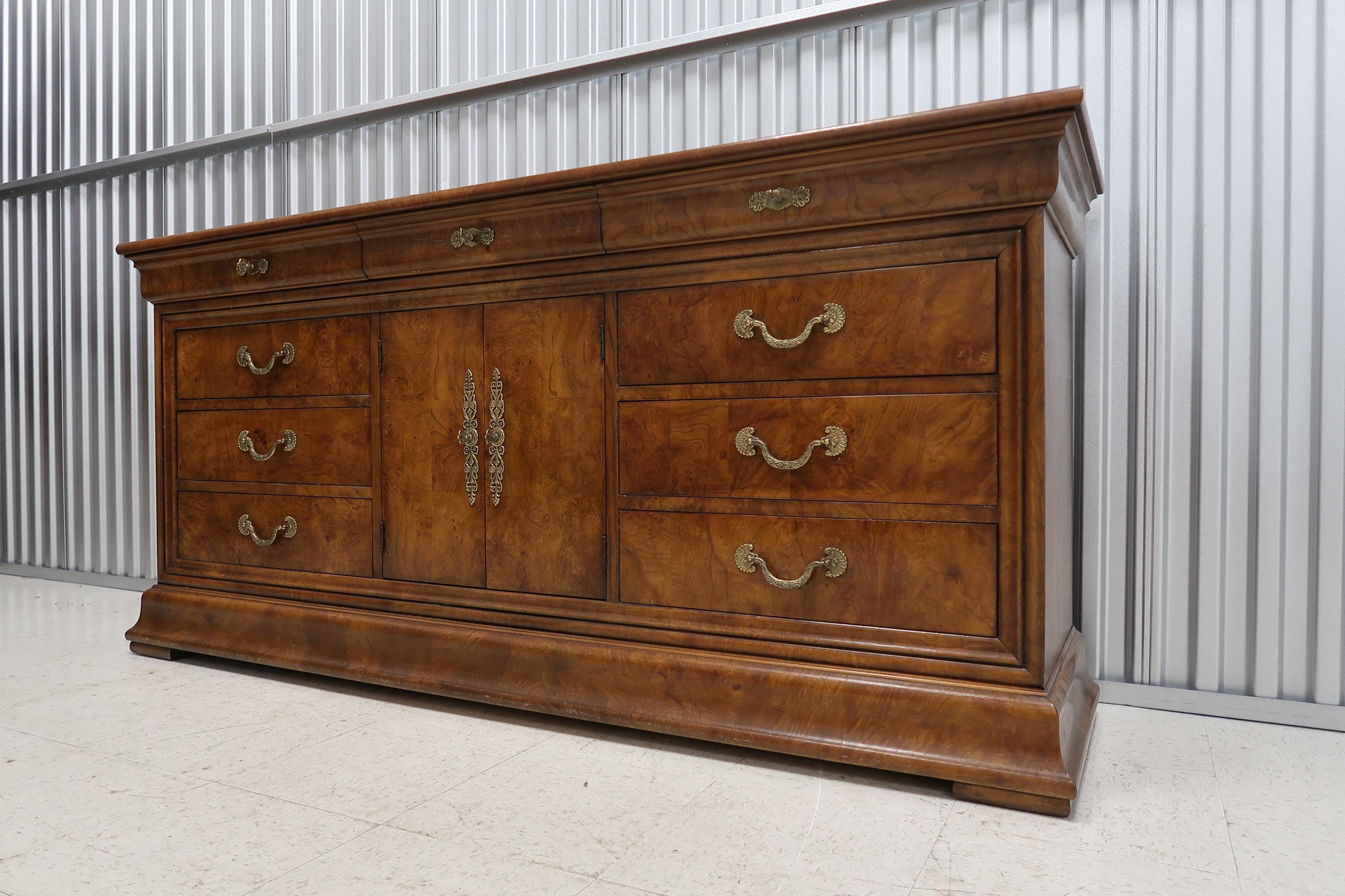 Henredon Charles X White Ash Burl Central Door Dresser Vintage