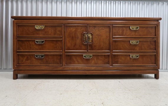 Thomasville Mistique Collection Pecan Burled Triple Dresser Vintage Find