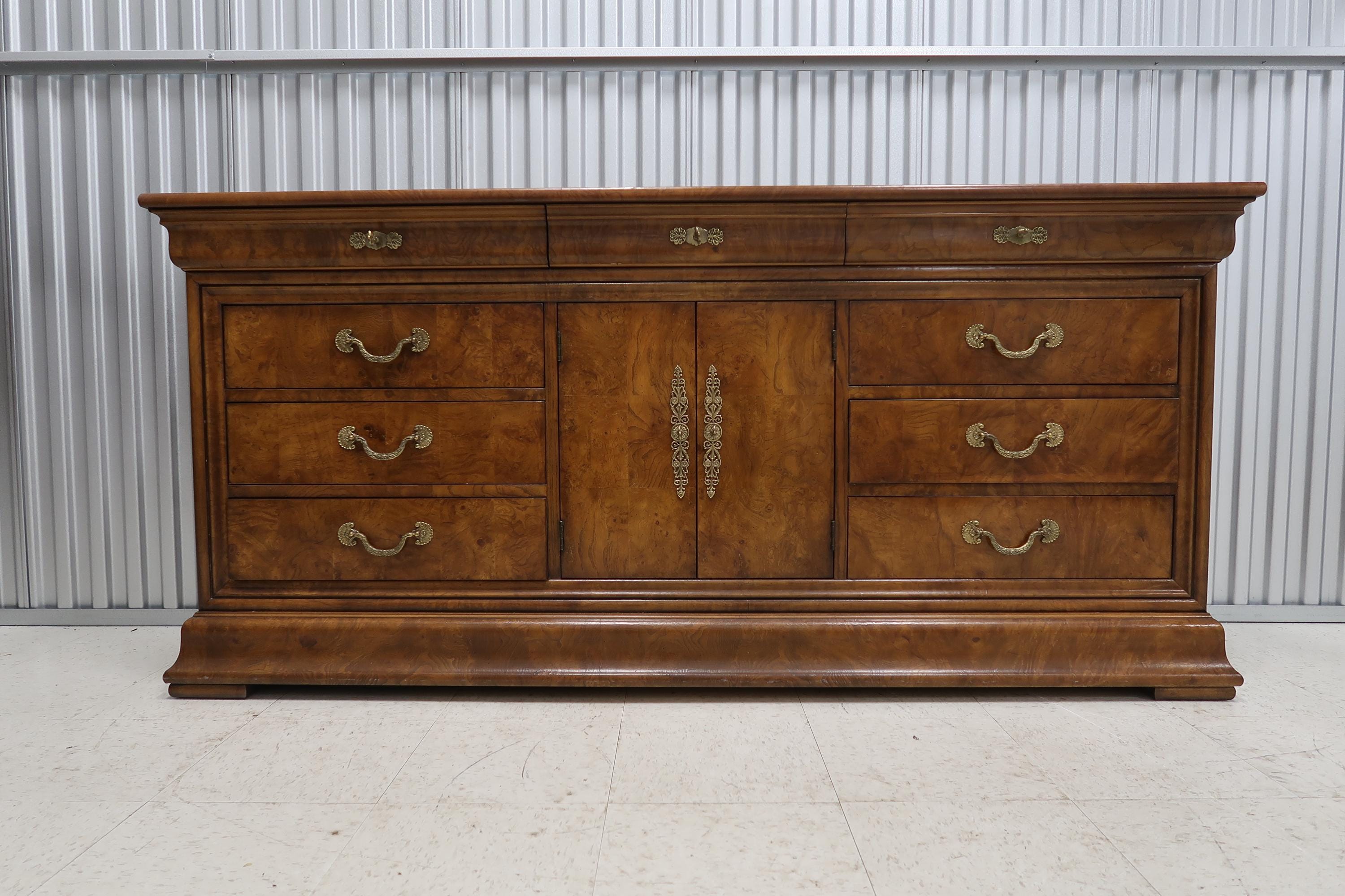 Henredon Charles X White Ash Burl Central Door Dresser Vintage