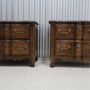 Pair Henredon French Provincial Oak Curved Bedside Chests Vintage Find