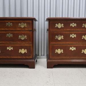 Pair Baker Furniture Georgian Banded Mahogany Bedside Chests Vintage Find