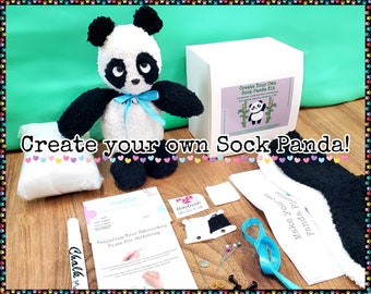 Sock Panda Crafting Kit, Kids Craft Kits, DIY Craft Kit, Sock Dolls, Hand Sewing Kit, Plush Doll, Craft Kit for Adult, Do It Yourself Kits