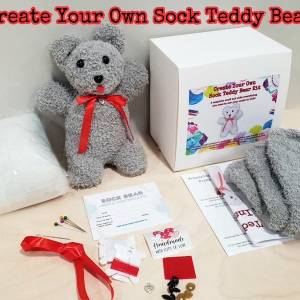 Sock Bear Crafting Kit, Kids Craft Kits, DIY Craft Kit, Sock Dolls, Hand Sewing Kit, Craft Kit for Adult, Do It Yourself Kits, Bear Gift