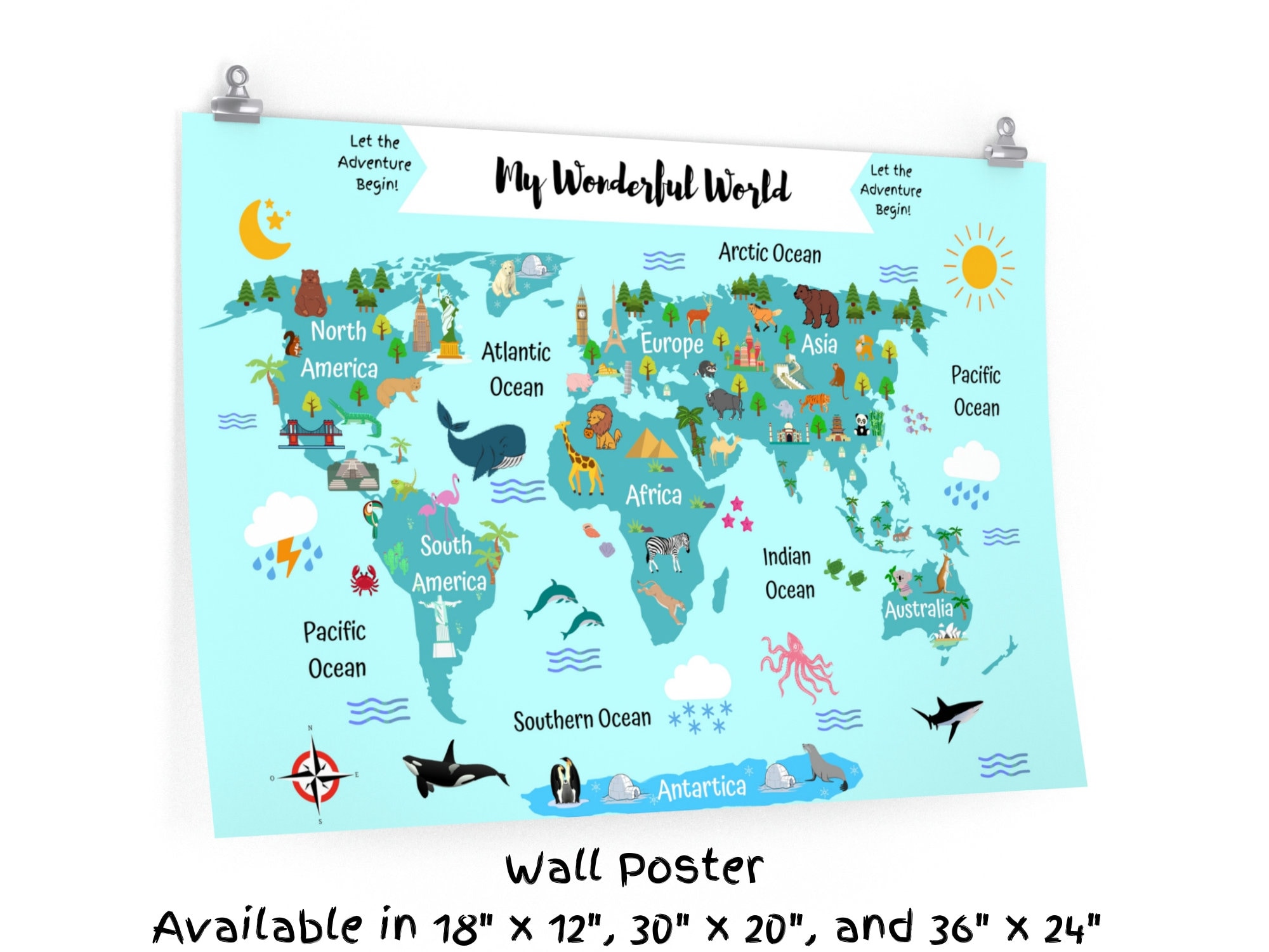 Kids World Map Poster World Map for Kids Posters World Map Etsy