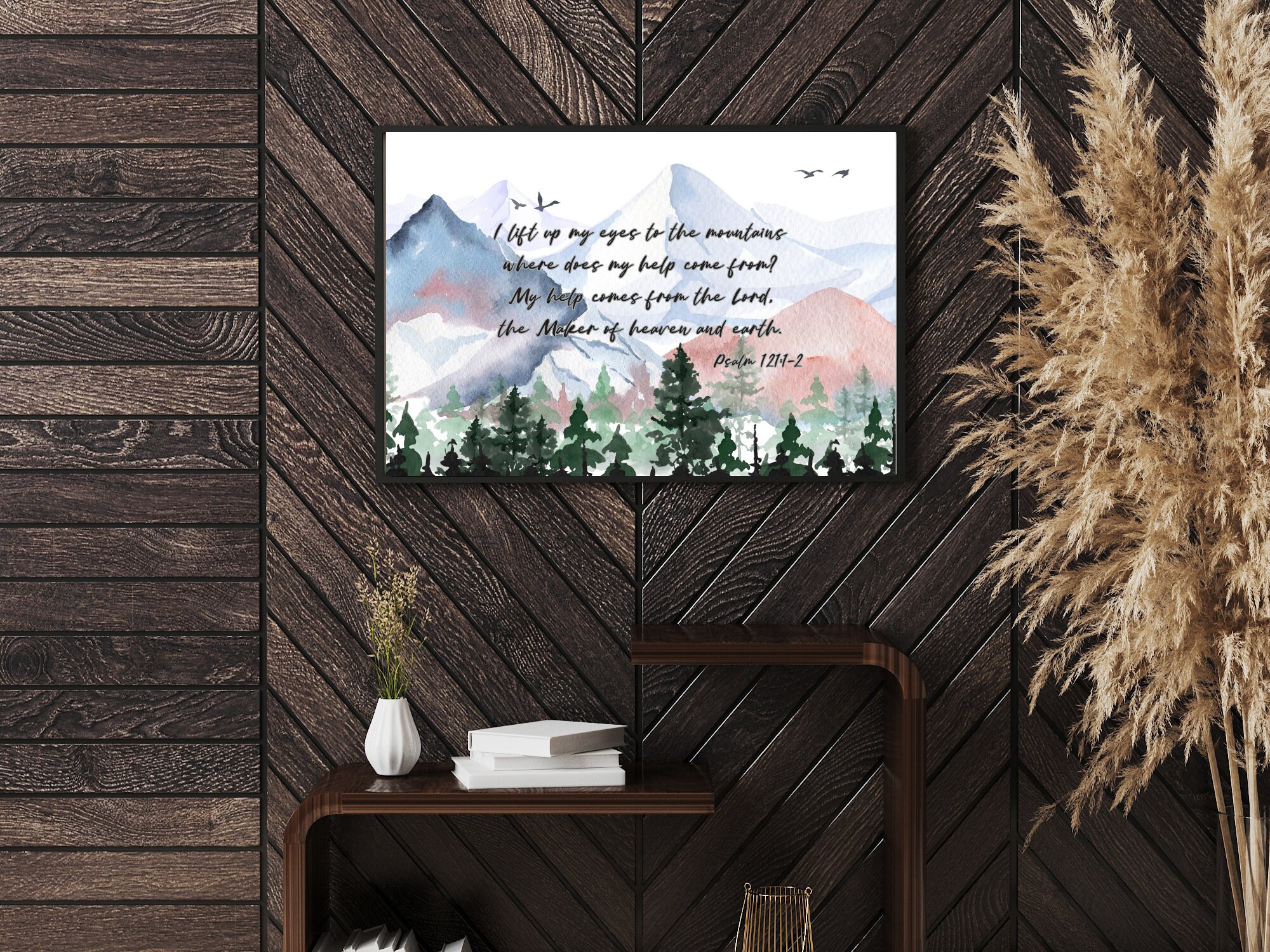 Psalm 121 Wandkunst, ich hebe meine Augen zu den Bergen, wo kommt meine