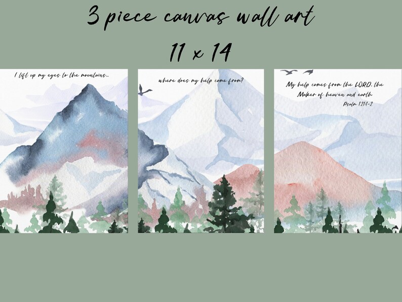 3 Piece Christian Wall Art Canvas, Psalm 121, Nature Bible Verse Wall