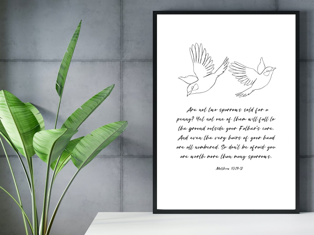 Worth More Than Sparrows Christian Line Art, Bible Verse Wall Art Print ...