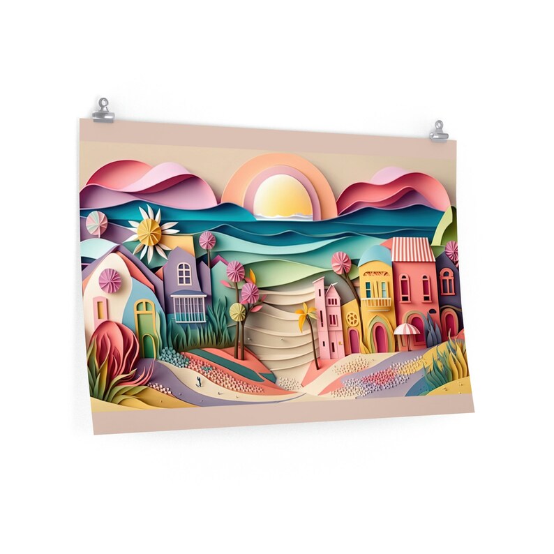 3D Effect Wall Art, Abstract Beach Wall Art, Dimensional Wall Art, 3D