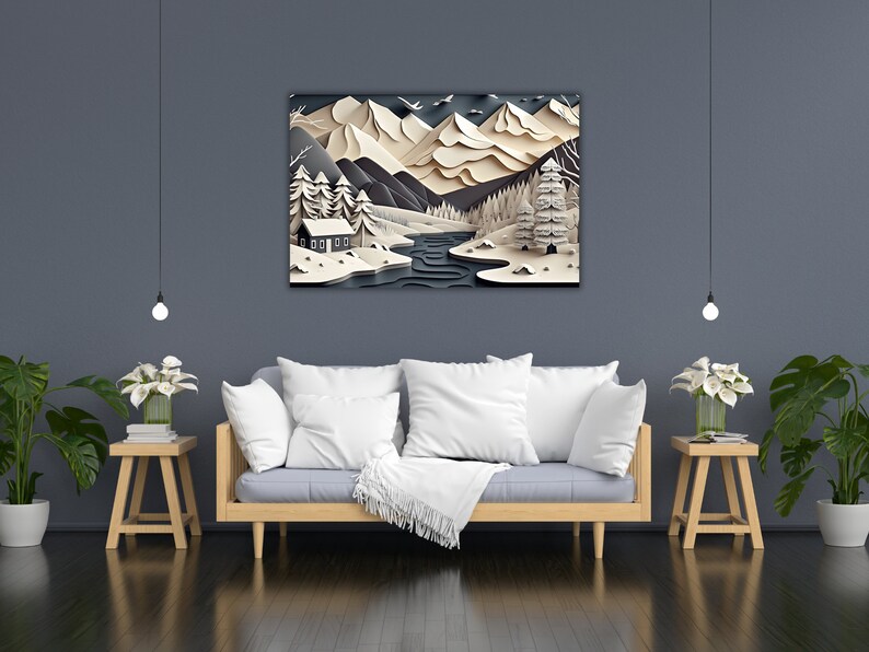 3D Effect Wall Art, Winter Wonderland Poster, Winter Decor, Dimensional