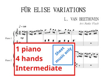 Für Elise Variaties | 1 piano 4 handen | 4-mains | Beethoven | Pianoduo | Bladmuziek | Digitale download | Print