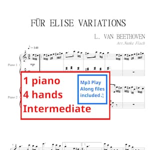 Für Elise Variaties | Bladmuziek en mp3 playalong|1 piano 4 handen | 4-mains | Beethoven | Pianoduo | Bladmuziek | Digitale download | Print