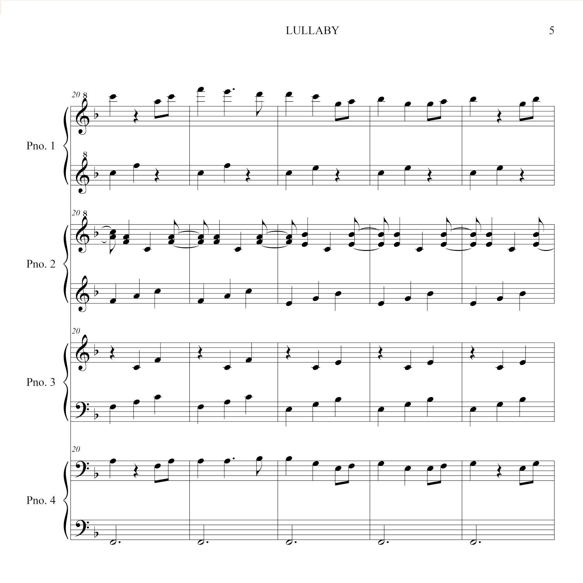 Brahms Lullaby Sheet Music Only 1 Piano 8 Hands Printable Sheet