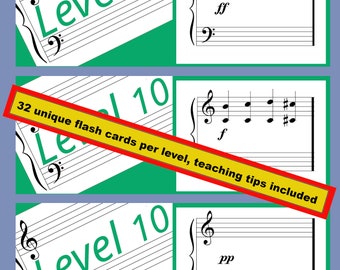 Sight Reading | Level 10 | 7th, 8th, 9th | Graded course | Printable Flash Cards Reading Music (Grand Staff)