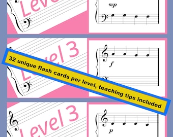 Sight Reading | Level 3 | Up&Down | Graded System | Printable Flash Cards Reading Music (Grand Staff)