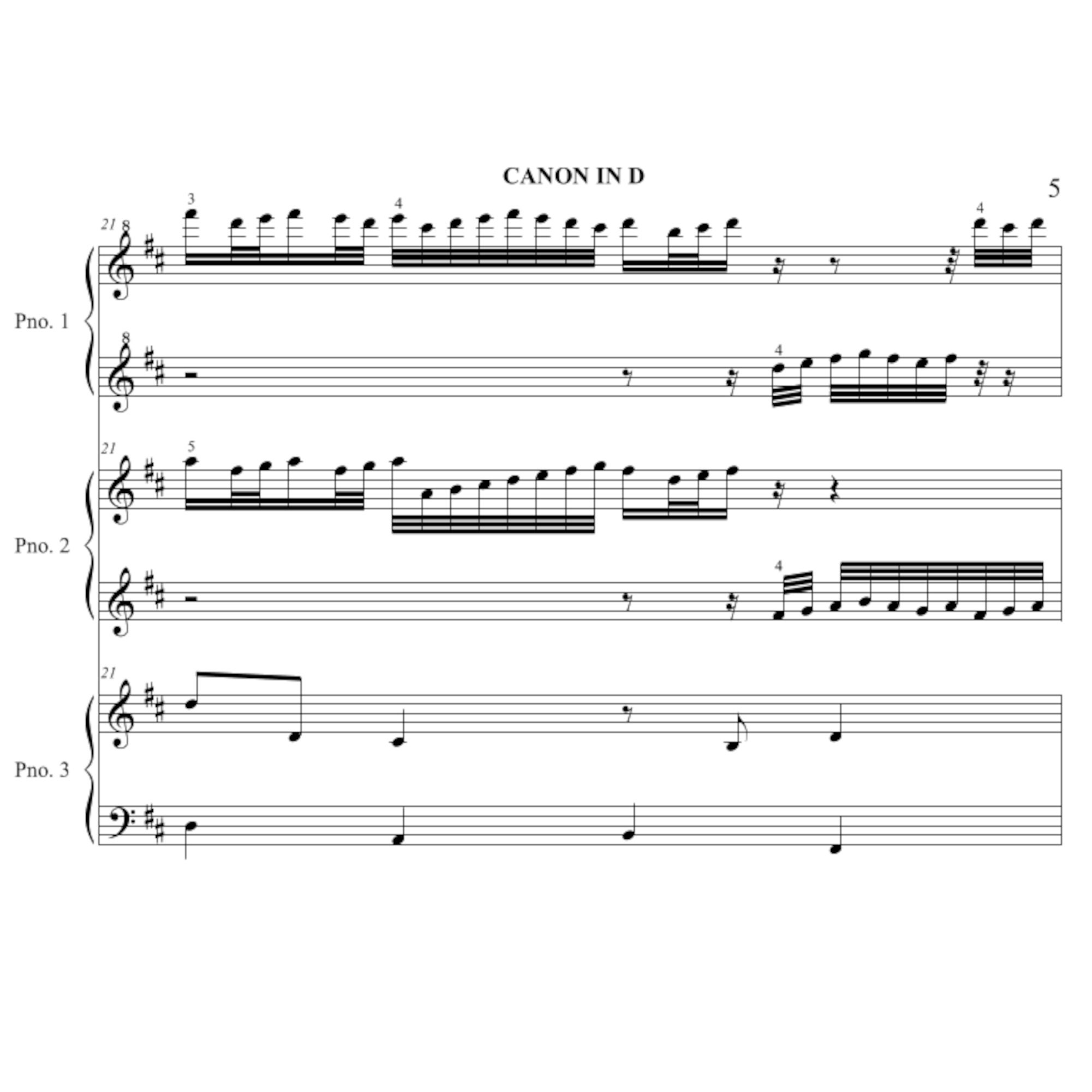 Canon in D Sheet Music Only Intermediate 1 Piano 6 Hands Pachelbel ...
