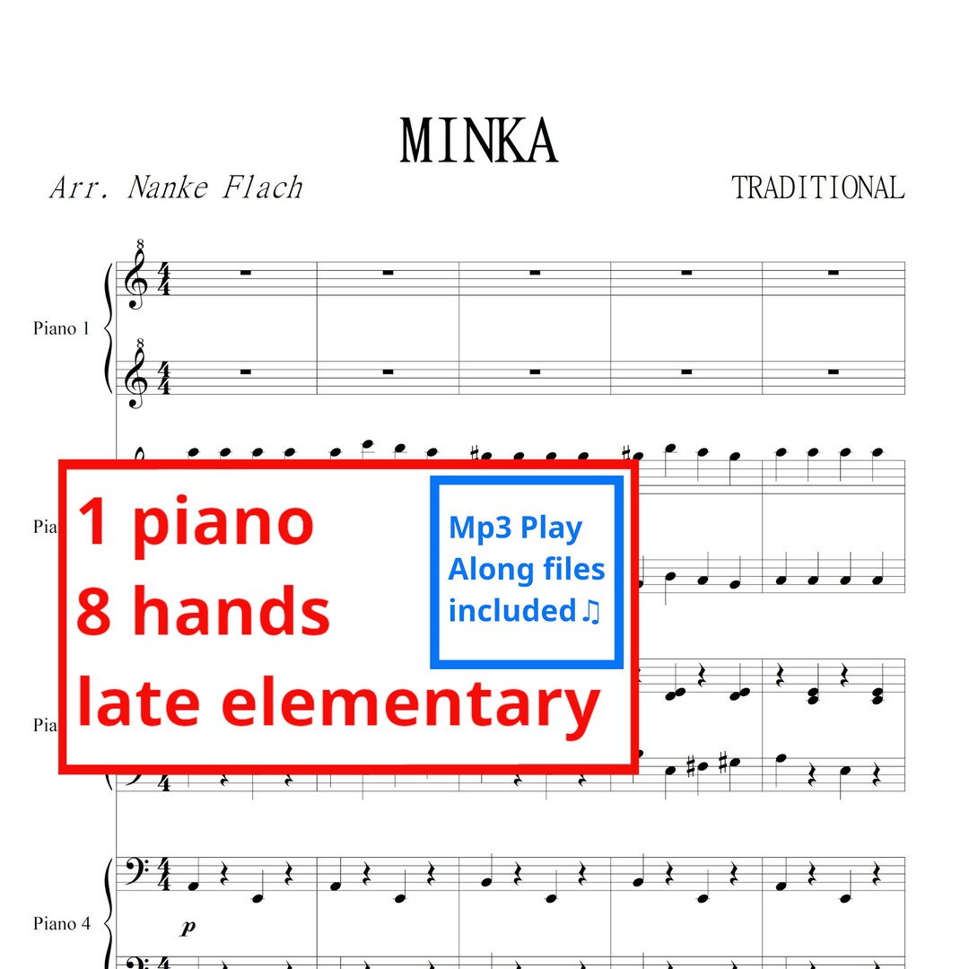 Minka | Sheet Music & Mp3 Play Along | 1 Piano 8 Hands | Late ...
