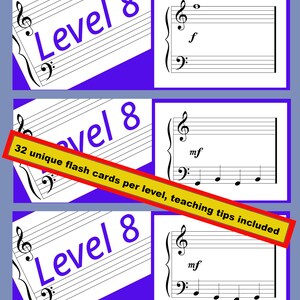 Zicht lezen | Niveau 8 | Hoogste en laagste noten in de notenbalk | Afdrukbare flashcards Muziek lezen (grote staf)