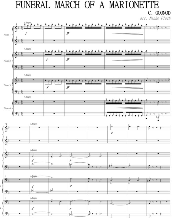 Gounod Funeral March of a Marionette 1 piano 8 or more hands Early advanced Sheet music download pdf Piano Recital Transcription image 2