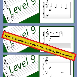 Sight Reading | Level 9 | Around all C&#39;s | Graded lesson system | Printable Flash Cards Reading Music (Grand Staff)