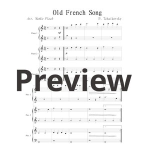 Tchaikovsky Old French Song Printable sheet Sheet music only 1 piano 6 hands Elementary piano trio recital group lessons image 2