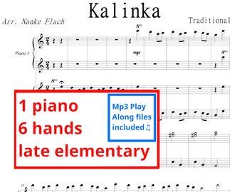 Kalinka | Sheet music & mp3 play along | Tetris tune | Early intermediate piano | 1 piano 6 hands | piano trio | folk song | piano recital