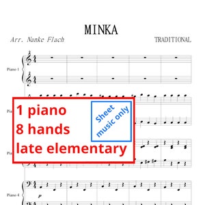 Minka | Sheet music only | 1 piano 8 hands | Late elementary | Printable sheet music | Download piano sheet | Recital piece | piano quartet