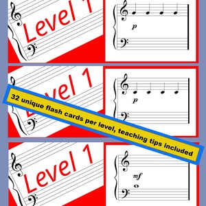 Zicht lezen | Niveau 1 | Oriëntatiepunten G,F,C | Beoordeelde Flash-kaarten | Afdrukbare flashcards Muziek lezen (grote staf)