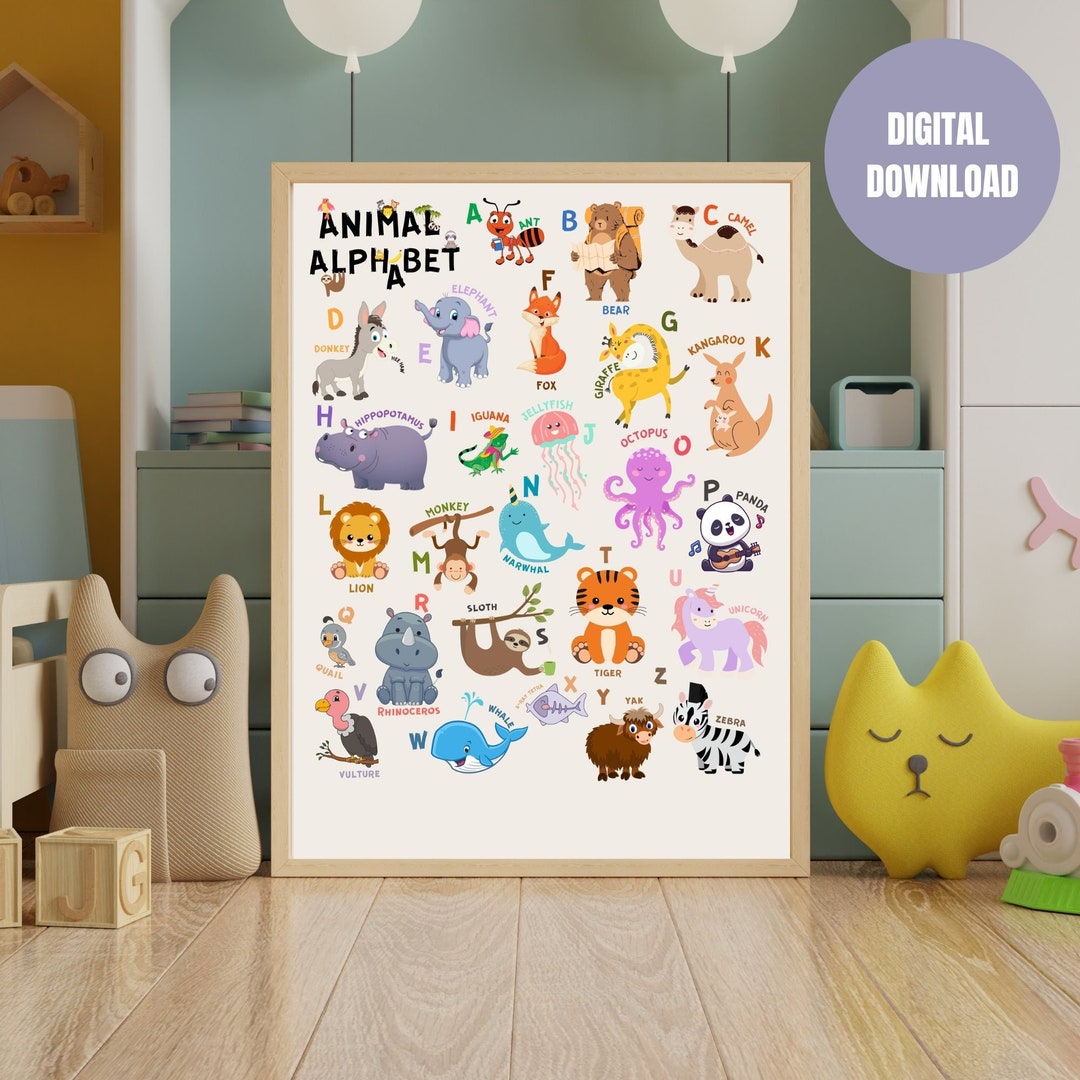 Children's Animal Alphabet Wall Art Printable Etsy