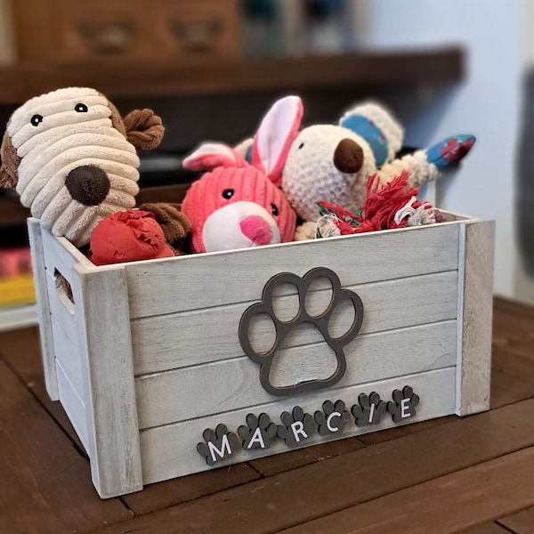 Personalised Dog Toy Box | Toy Box with Pawprint | Dog Toy Crate | Gift for Dog Owners | Wooden Toy Box | Pet hamper | Dog Toy Storage