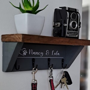 Personalised dog lead hooks | Reclaimed wood dog lead hooks | Dog lead holder | Dog lead hooks with shelf | Dog lead organiser with shelf