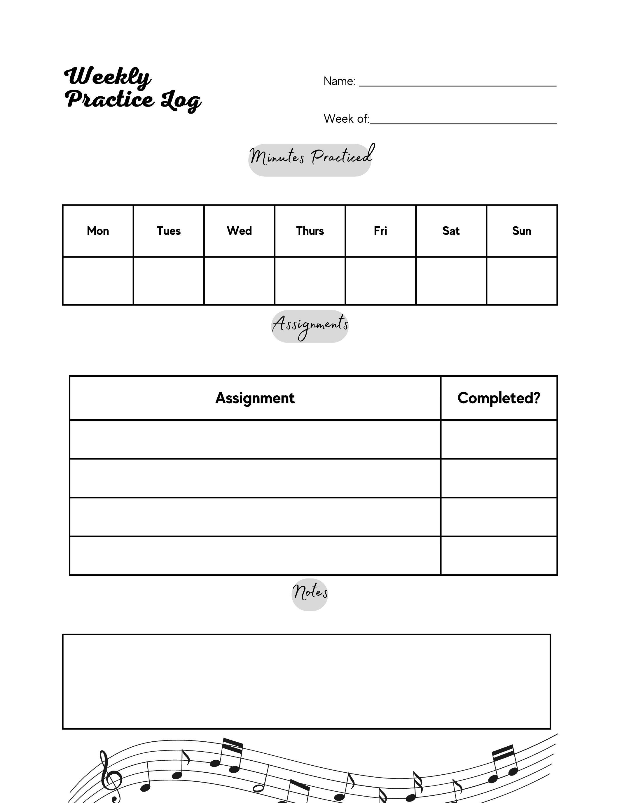 Digital Music Practice Planner, Goodnotes Planner, Music Practice Log