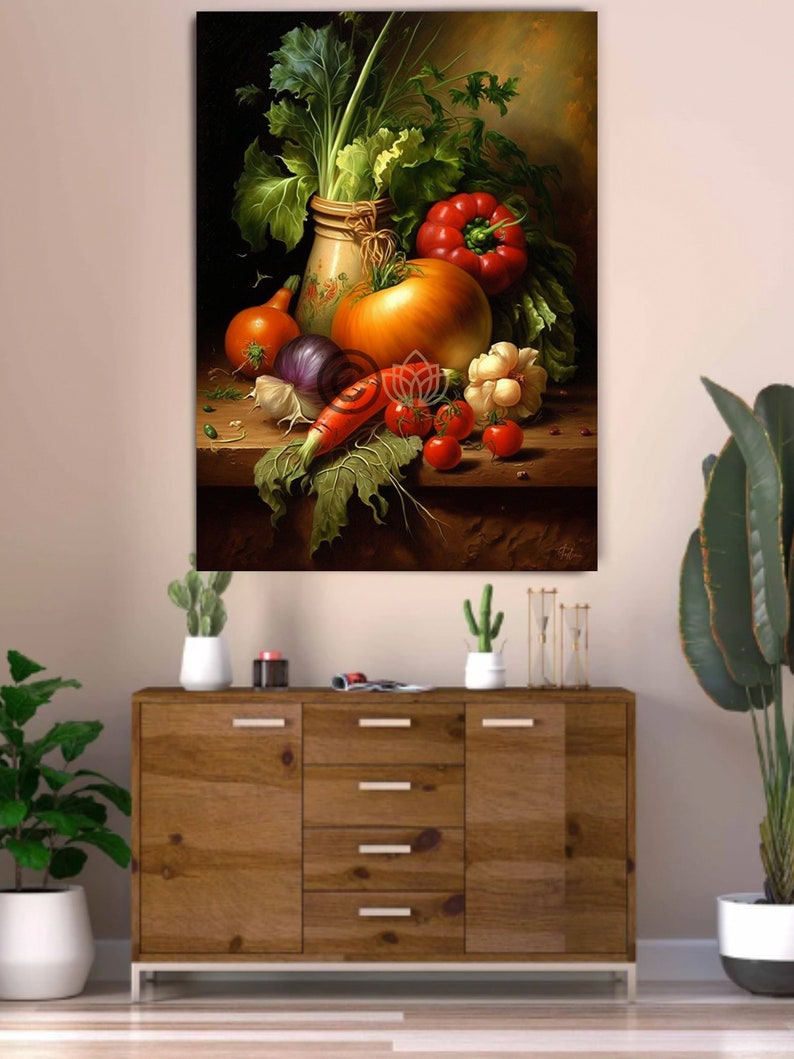 Heritage Oil Painting Vegetables Kitchen Vintage Canvas Print Art on Canvas Kitchen Decor