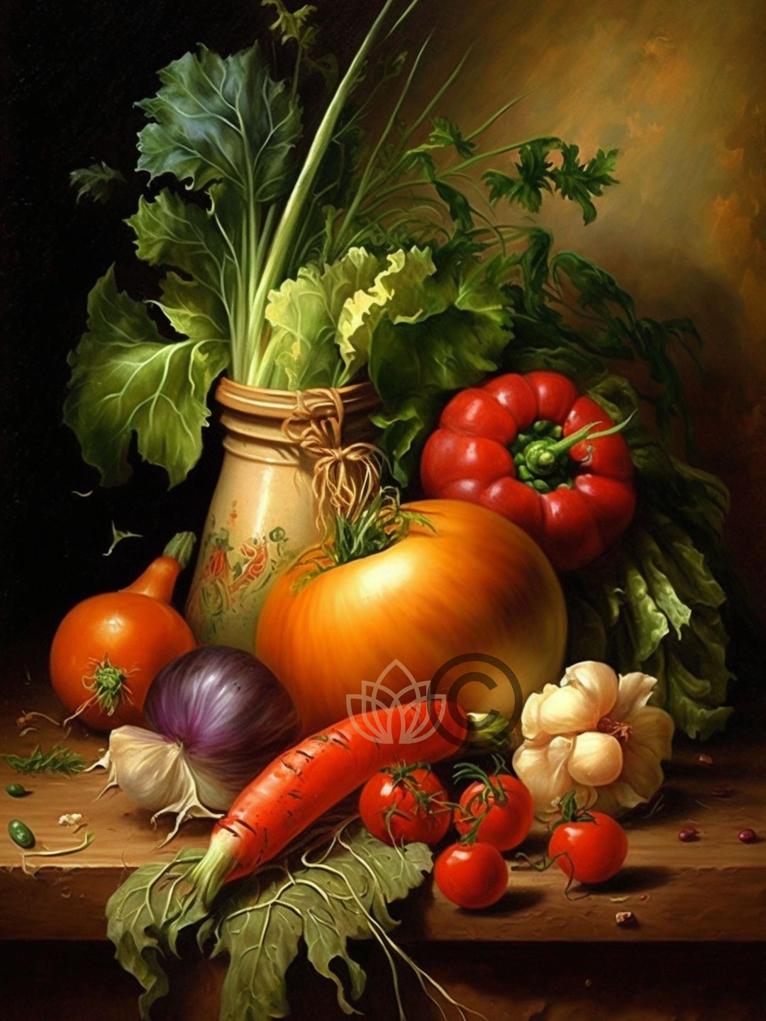 Heritage Oil Painting Vegetables Kitchen Vintage Canvas Print Art on Canvas Kitchen Decor