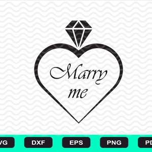 Hartvormige voorstelring SVG, DXF, PNG, Diamanten ring, hartring, diamant op hart, met me trouwen ring svg, voorstel, Svg, Dxf, Bestand knippen,