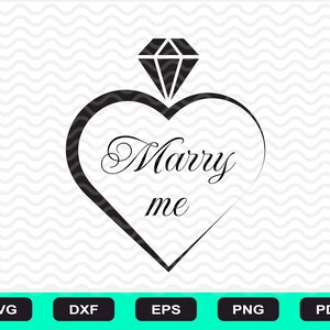 Hartvormige voorstelring SVG, DXF, PNG, Diamanten ring, hartring, diamant op hart, met me trouwen ring svg, voorstel, Svg, Dxf, Bestand knippen,