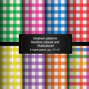 Gingham style, 8 unique digital papers, 12&#39;x12&#39; jpg digital papers