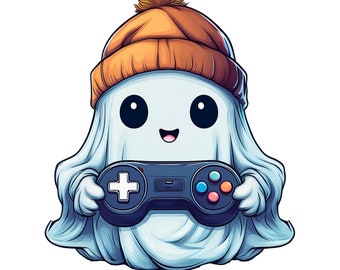 Cute ghost png. Halloween png, gamer ghost png, bougie ghost, Halloween sticker, spooky gamer, trick or treat, spooky season, kawaii ghost