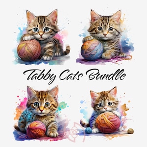 Tabby Cat Clipart Bundle, Pet Animals Clipart, Watercolor Cat png, Realistic Cats, Cute Kitten Clipart, watercolor animal, Pet portrait p