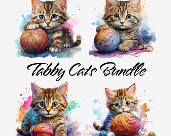 Tabby Cat Clipart Bundle, Pet Animals Clipart, Watercolor Cat png, Realistic Cats, Cute Kitten Clipart, watercolor animal, Pet portrait p