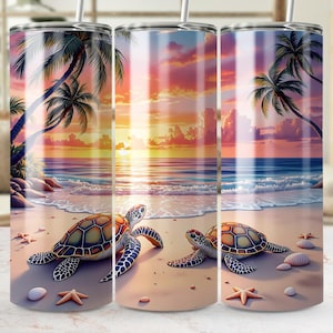 Beach Sunset Turtle Tumbler Wrap PNG: 20oz Skinny Tumbler Sublimation (Digital Download)