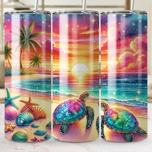 Sea Turtle Sunset Tumbler Wrap: Tropical Beach Design (Digital Download