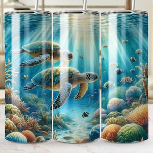 Sea Turtle Tumbler Wrap: Ocean Coral Reef Sublimation Design (Digital Download)